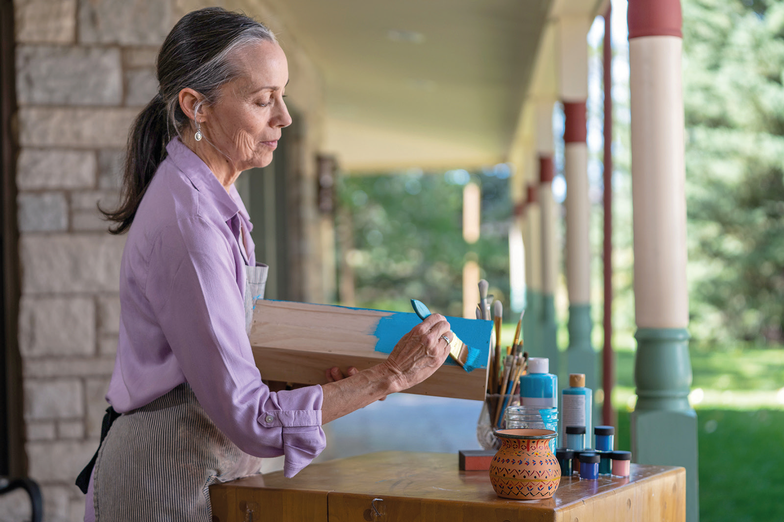 Woman working outside